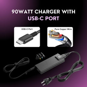 HP 90W cable with USB-C and Micro USB dual connectors for multiple devices
