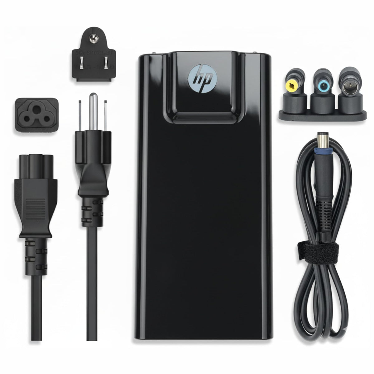 HP 90W charger front view with slim travel-ready profile