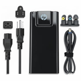 HP 90W charger front view with slim travel-ready profile
