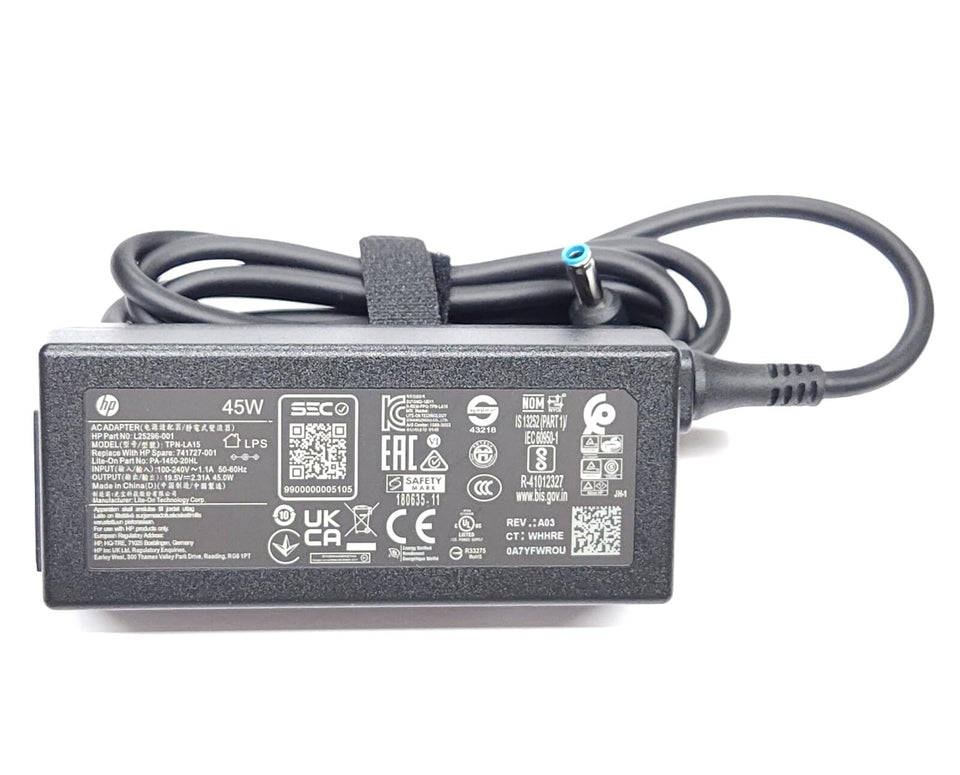 HP AC power adapter for Pavilion 17-f050np with 19.5V 45W output and 4.5mm tip.