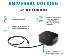 HP Dock G5 desk-space cleanup illustrates reduced clutter and more room.