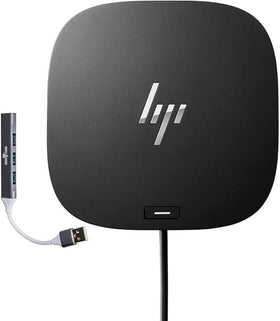 HP Dock G5 front view highlights compact size and clutter-free desk setup.