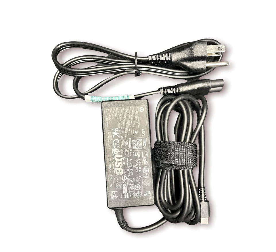 HP L42206-004 front view showing compact adapter and brand, reliable replacement