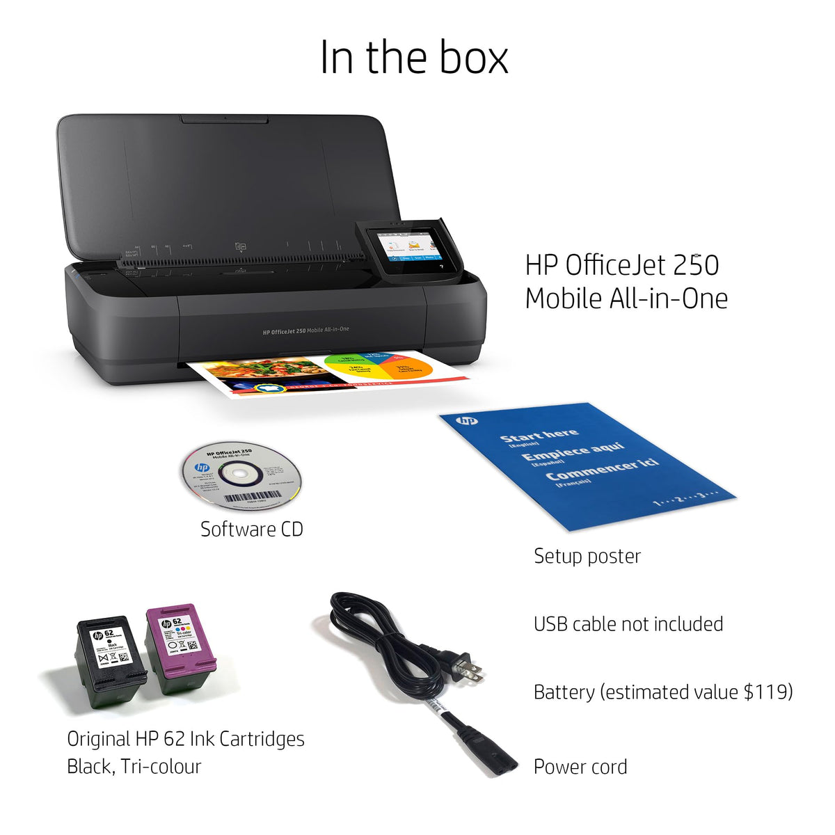 HP OfficeJet 250 compact design fits in bags for travel printing.