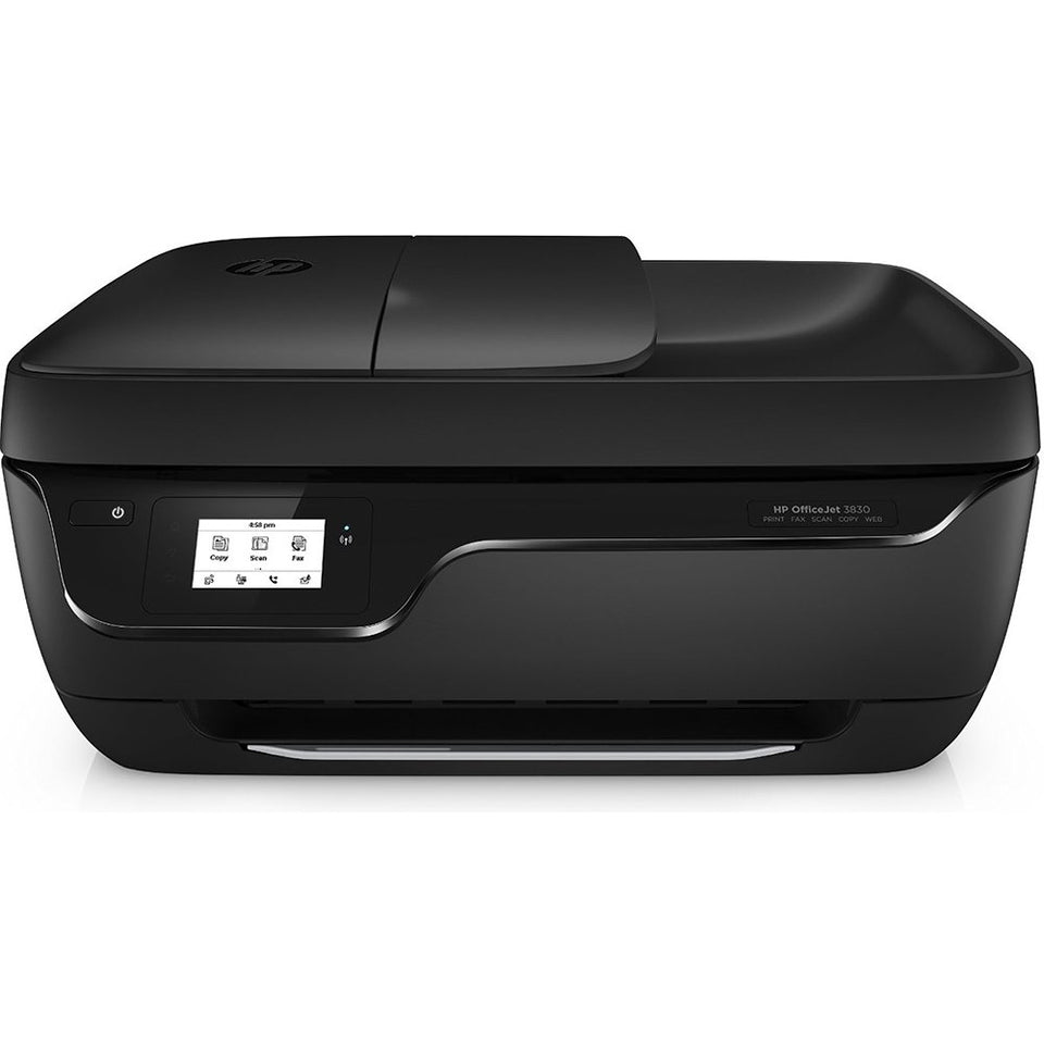 HP OfficeJet 3830 front view, compact all-in-one printer enabling wireless mobile printing.