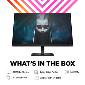 HP Omen 23.8-inch monitor on desk setup for an organized gaming space.