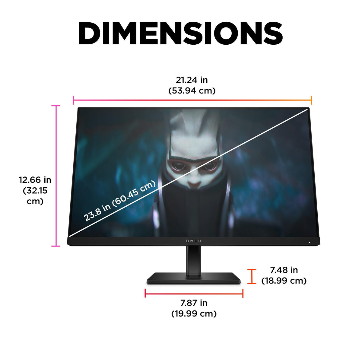 HP Omen 23.8-inch monitor settings interface demonstrates OMEN Hub customization.