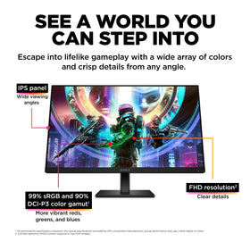 HP Omen 23.8-inch monitor side profile highlighting slim bezels and compact footprint.