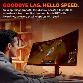 HP OMEN 34c G2 high contrast visuals with deep blacks for cinematic scenes.