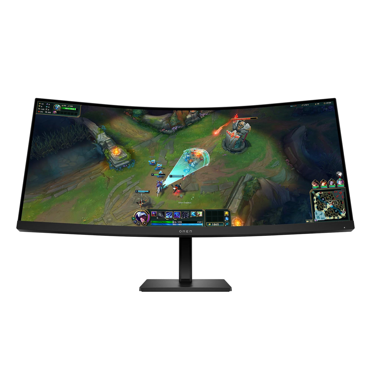 HP OMEN 34c G2 front view, immersive curved display for widescreen gaming.