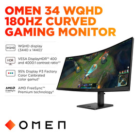 HP OMEN 34c G2 side profile showing slim bezels and adjustable stand.