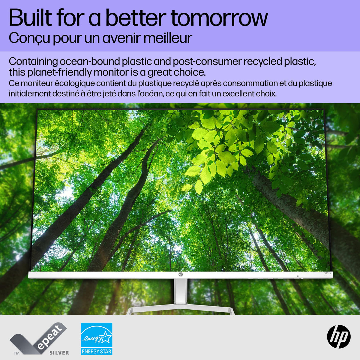 HP Series 5 27-inch monitor with adjustable tilt supports comfortable long sessions.