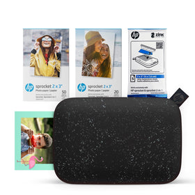 HP Sprocket 2x3 front black design showcases portable instant photo printing on the go.
