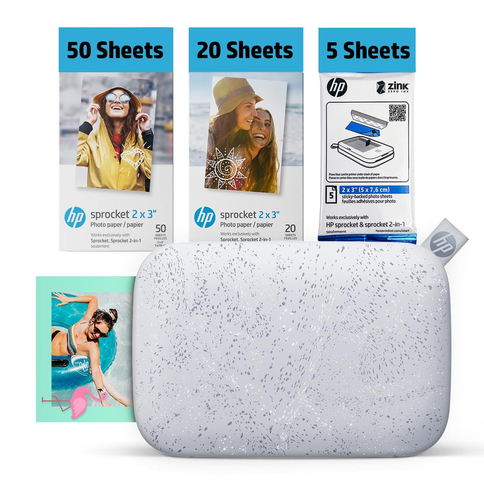 HP Sprocket 2x3 Luna Pearl front view for on-the-go printing
