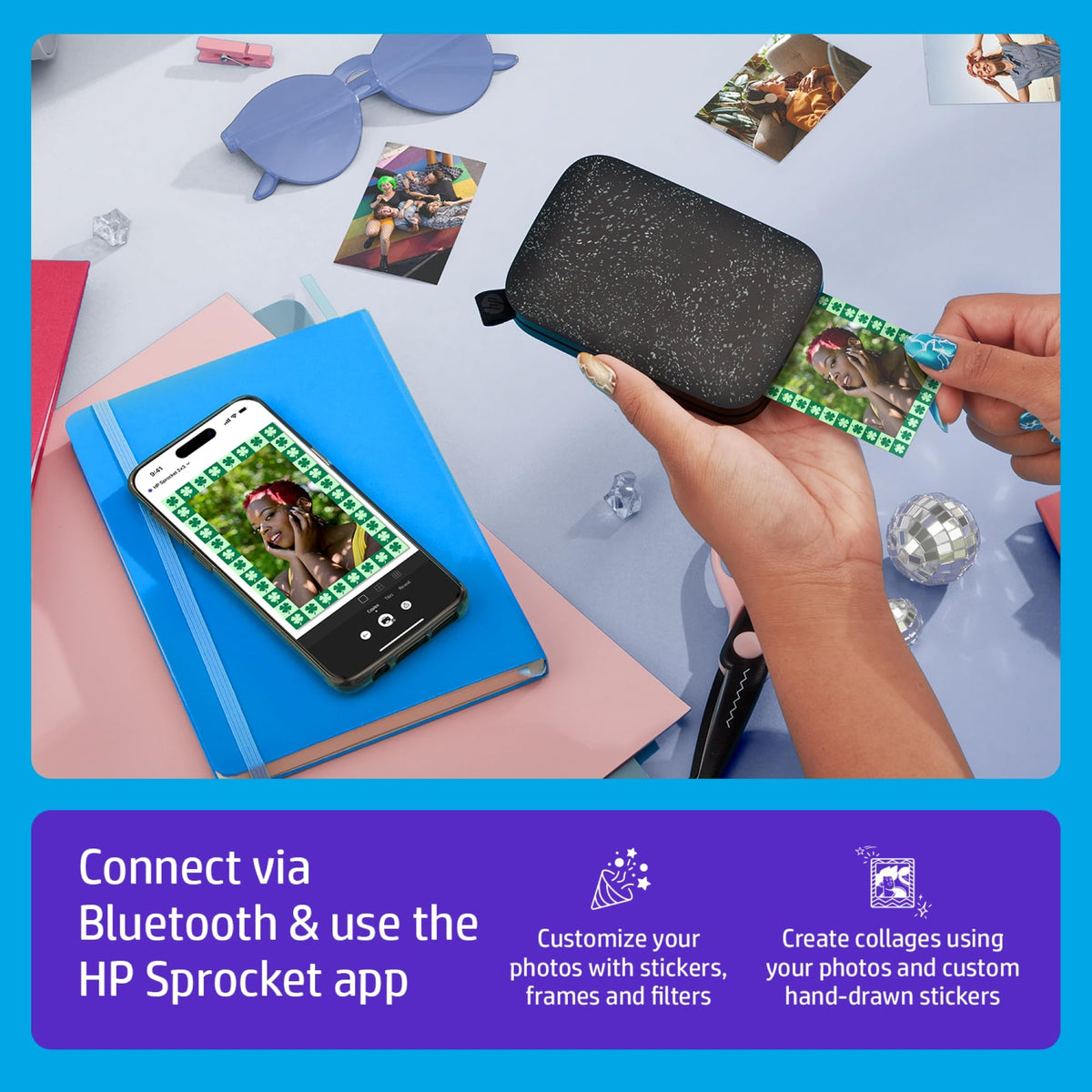 HP Sprocket 2x3 sticky-backed paper in action for instant photos