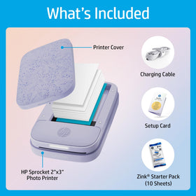 HP Sprocket 2x3 Zink paper pack with glossy, sticky-back photos.