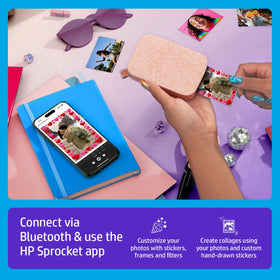 HP Sprocket app filters and frames to enhance photos before printing.