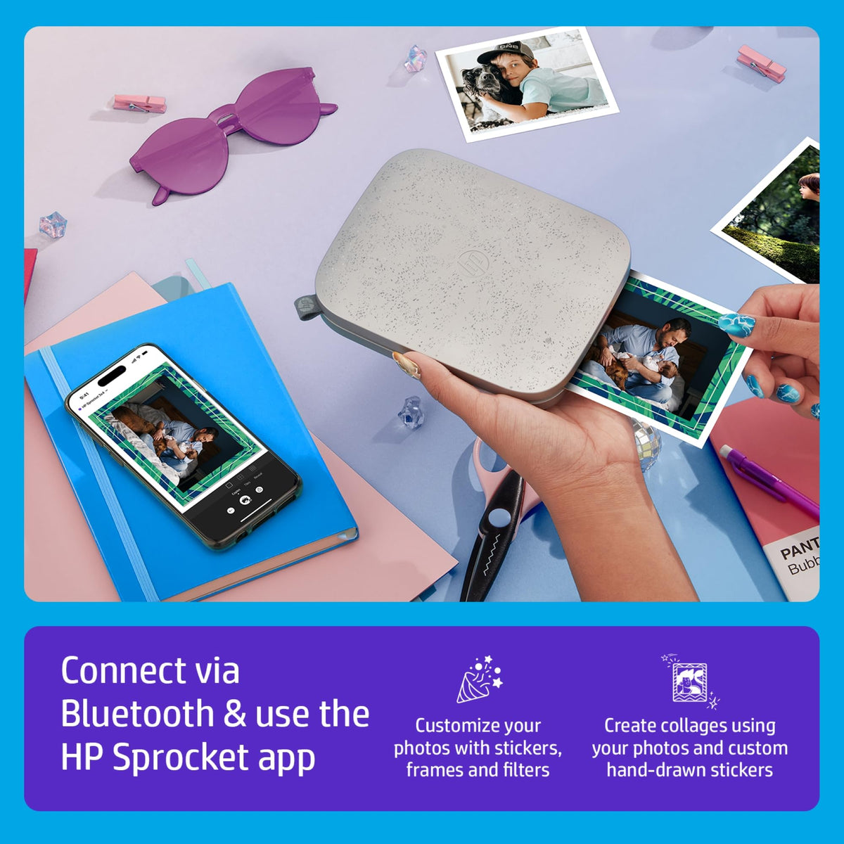 HP Sprocket app editing with stickers and borders for customization