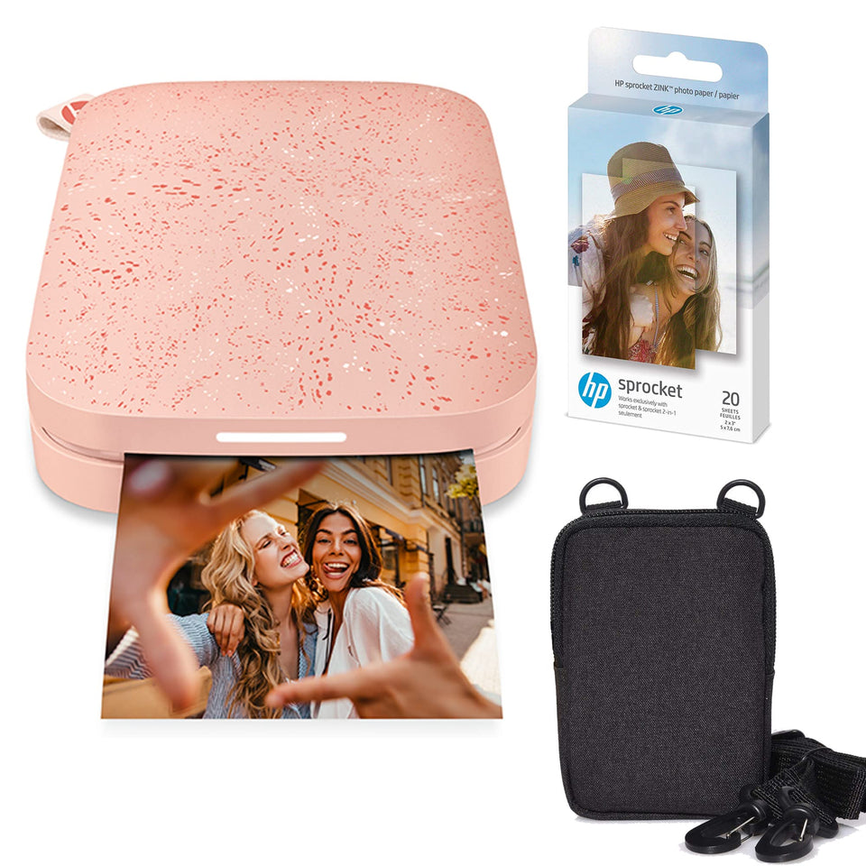 HP Sprocket blush pink printer front view for quick on-the-go photo printing