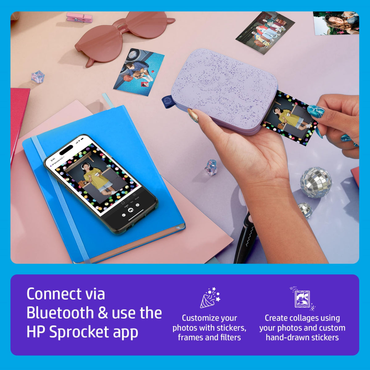HP Sprocket deluxe case in Lilac protects your portable printer.