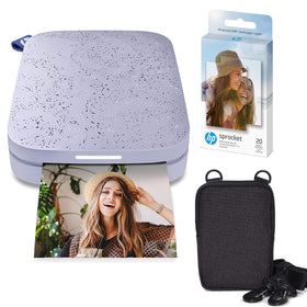 HP Sprocket Lilac printer front view for on-the-go photo printing.
