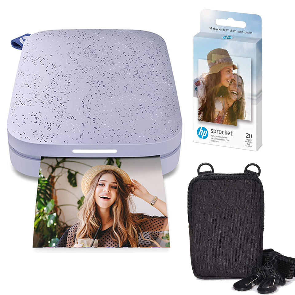 HP Sprocket Lilac printer front view for on-the-go photo printing.