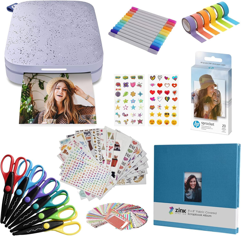 HP Sprocket Lilac printer front view for quick on-the-go photo printing.