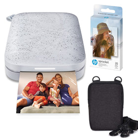HP Sprocket Luna Pearl front view shows portable printer for on-the-go memories.