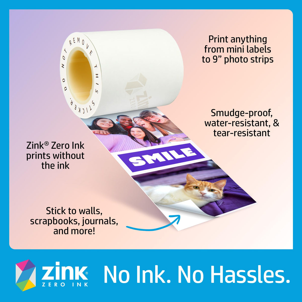 HP Sprocket Panorama cutter button for quick print separation.