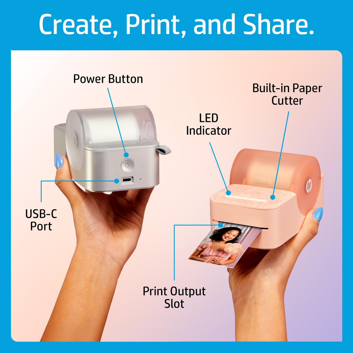 HP Sprocket Panorama inkless zink prints with glossy color.