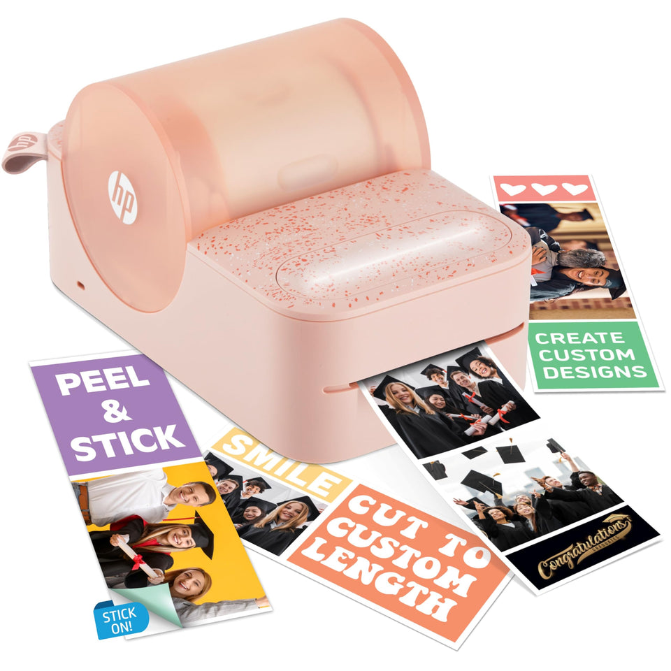 HP Sprocket Panorama pink front view; compact, portable photo printing on the go
