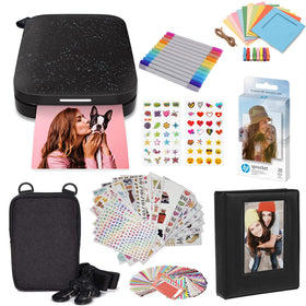 HP Sprocket portable printer in compact black design for on-the-go photo printing.
