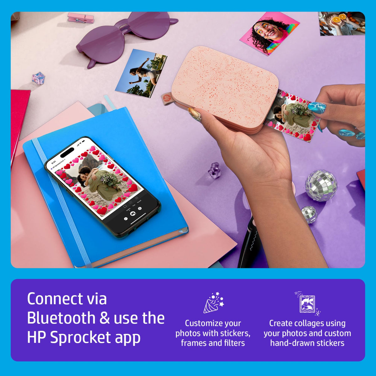 HP Sprocket printing a 2x3 photo on sticky-backed paper