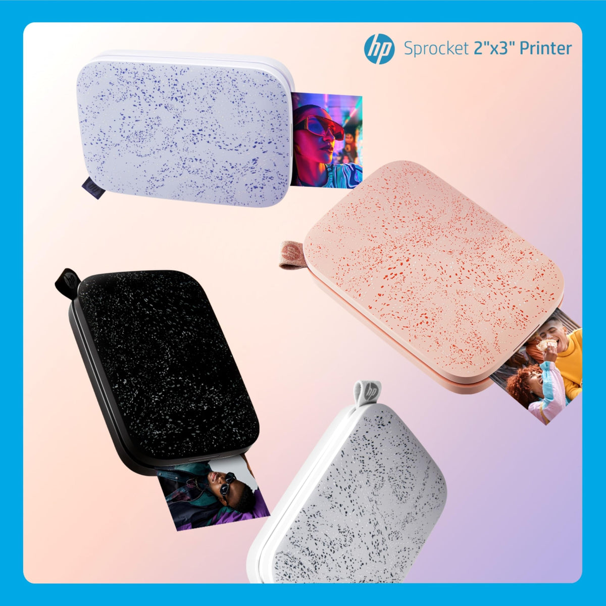 HP Sprocket full-color prints with Zink Zero Ink technology.