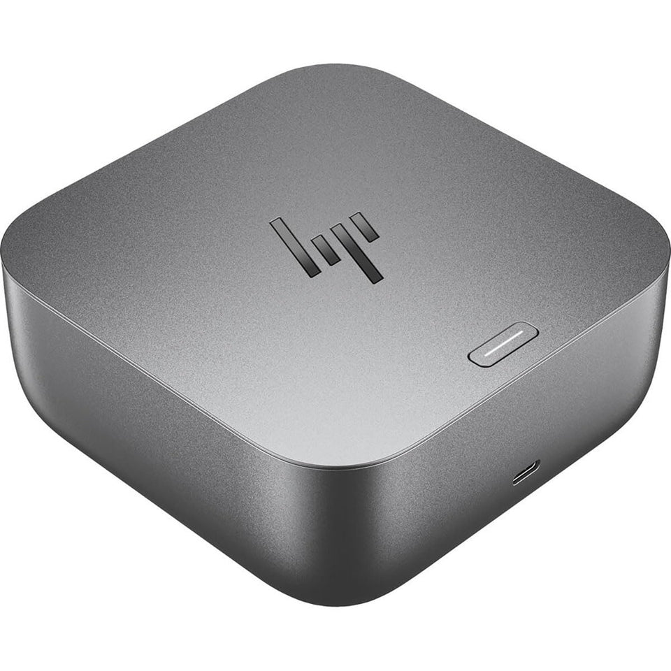 HP Thunderbolt 4 100W G6 Dock front view with rapid charging and multiple ports.