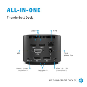 HP Thunderbolt Dock top label and model with clear branding for easy identification