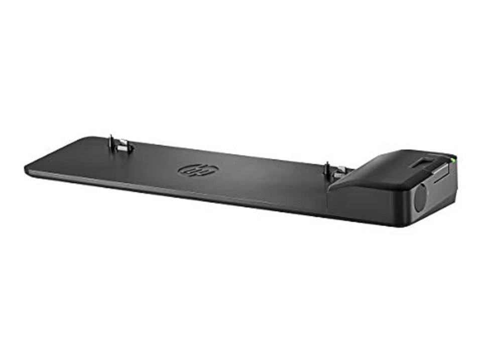HP UltraSlim Dock front view showing compact docking profile and desktop expansion