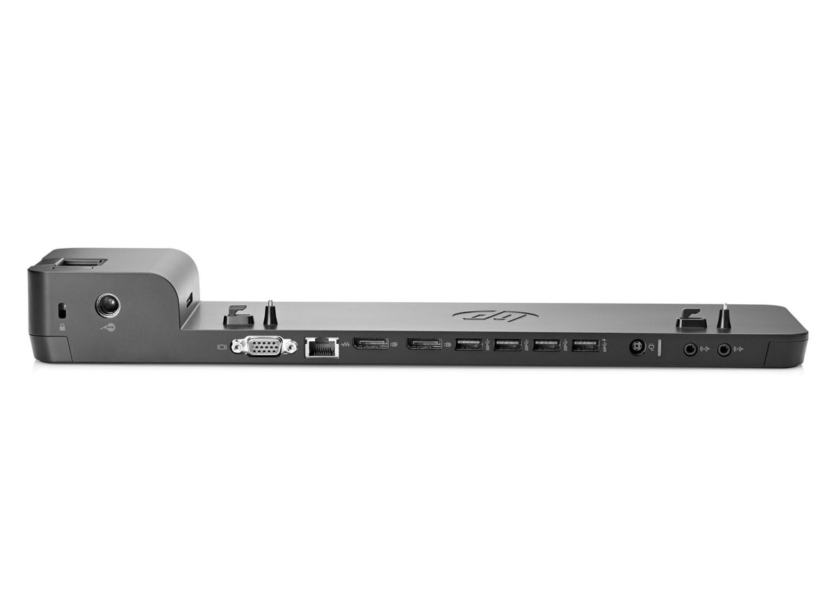 HP UltraSlim Dock rear ports view highlighting multi-monitor and network benefits