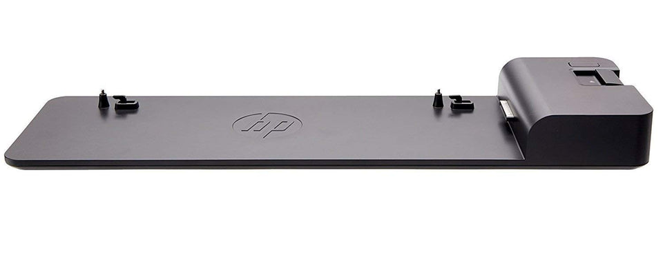 HP UltraSlim dock front view showing slim profile and benefits of compact desktop ports