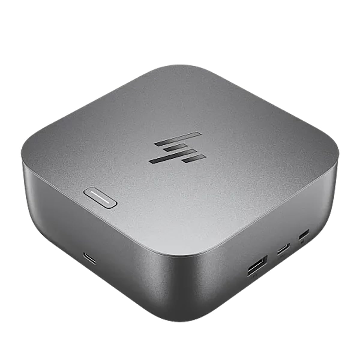 HP USB-C 100W G6 Dock back-panel ports create a tidy workspace.