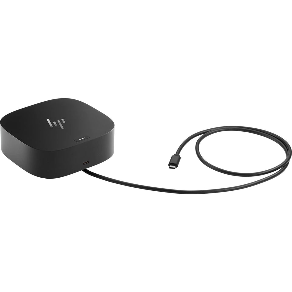 HP USB-C Dock G5 front view showing clean desk and accessible ports for productivity.