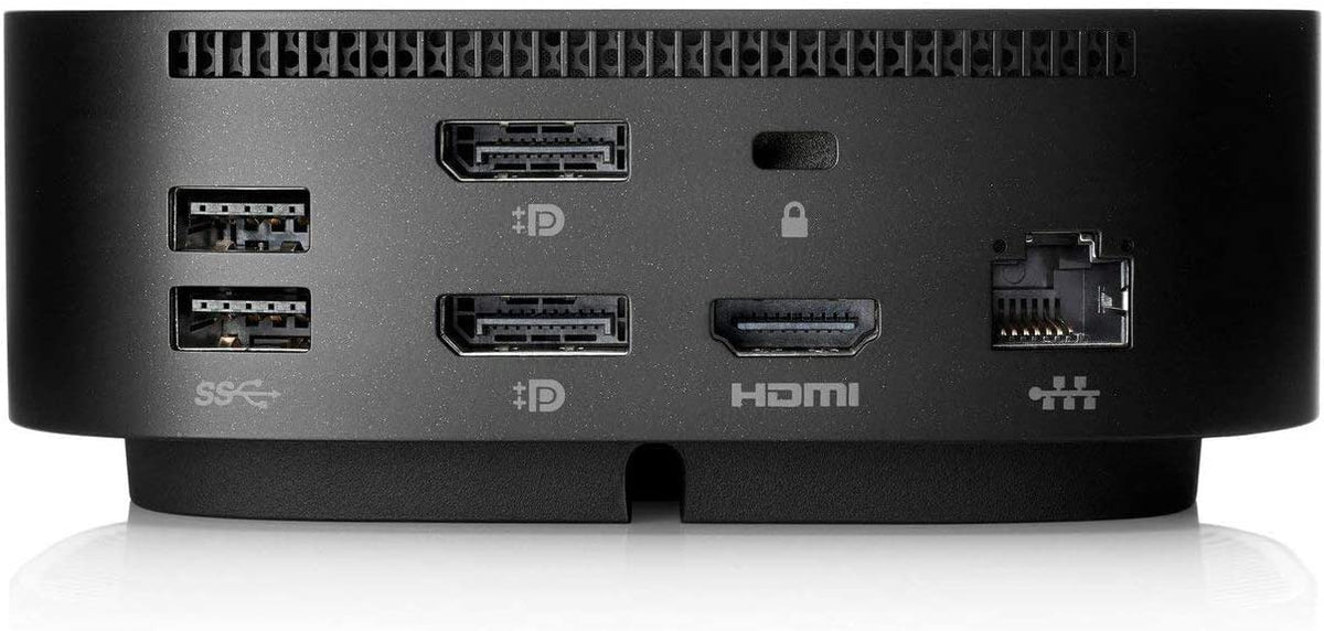 HP dock connected to laptop showing dual-monitor setup benefit