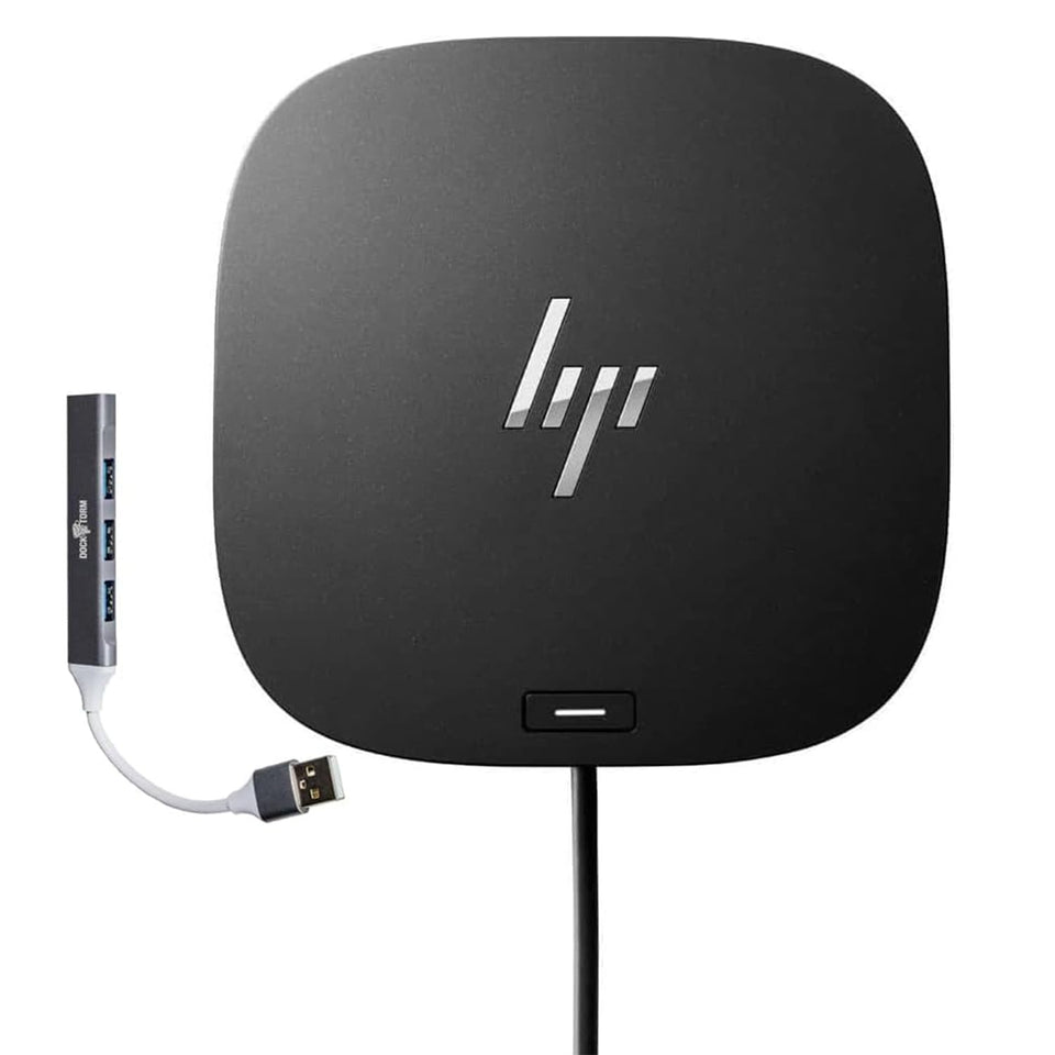 HP USB-C Essential Dock G5 front view for a compact, clutter-free workspace.