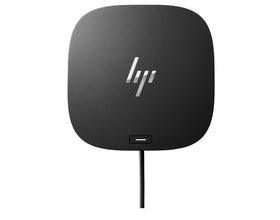HP USB-C G5 Essential Dock front view showing accessible ports for easy setup.