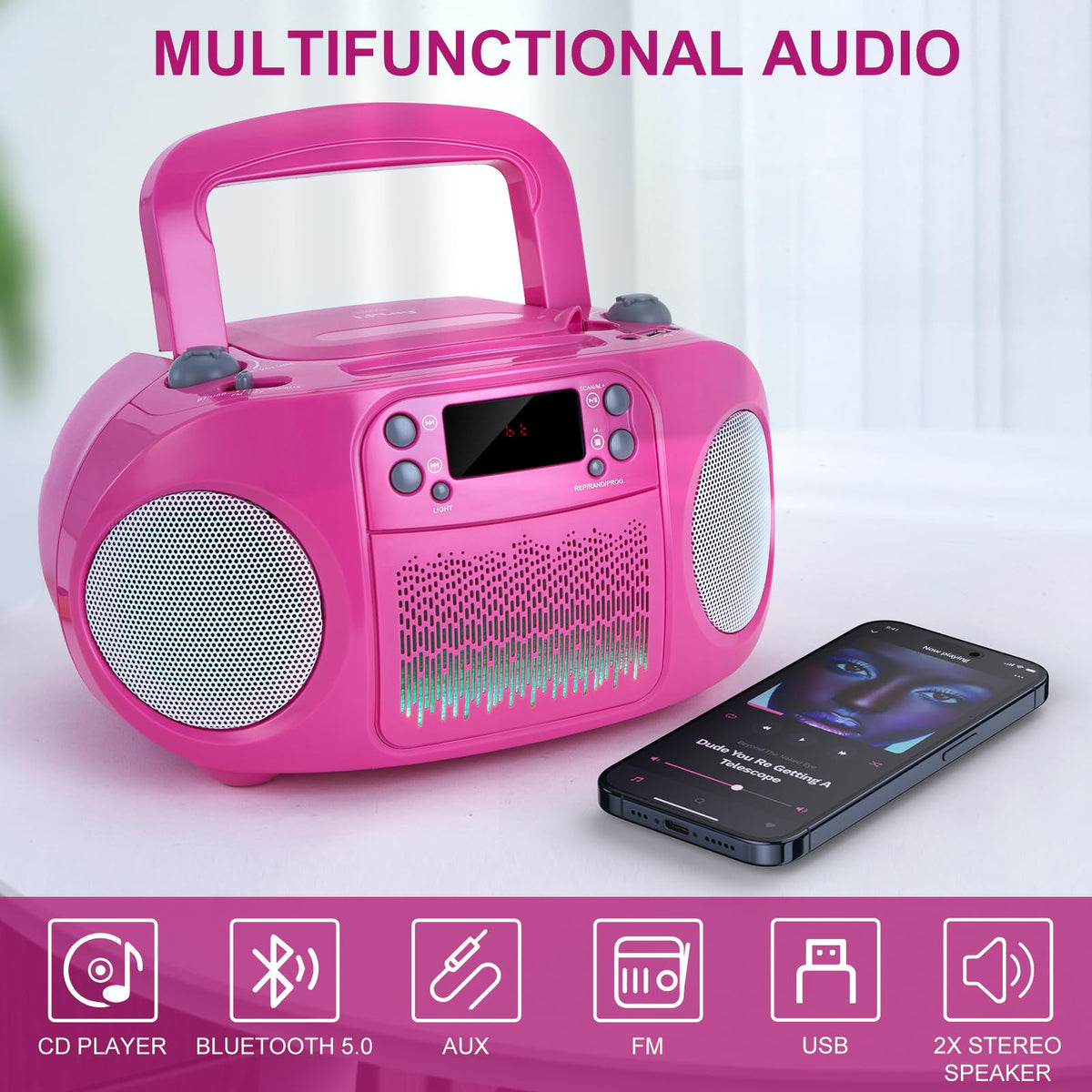 hPlay LED light show with pink casing enhances playtime ambience