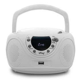 hPlay P16 front view showing speakers and disc tray, clear playback benefit