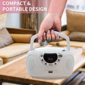hPlay P16 side view with USB and Aux ports visible, versatile connectivity benefit