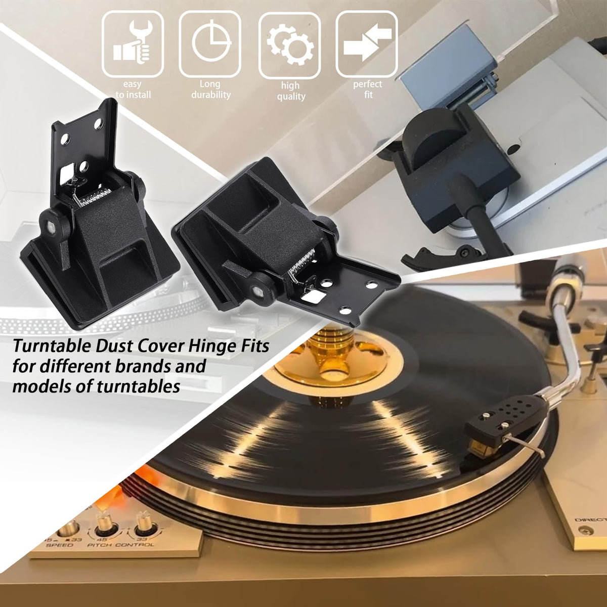 HQPARRTS durable metal hinge protects your turntable dust cover