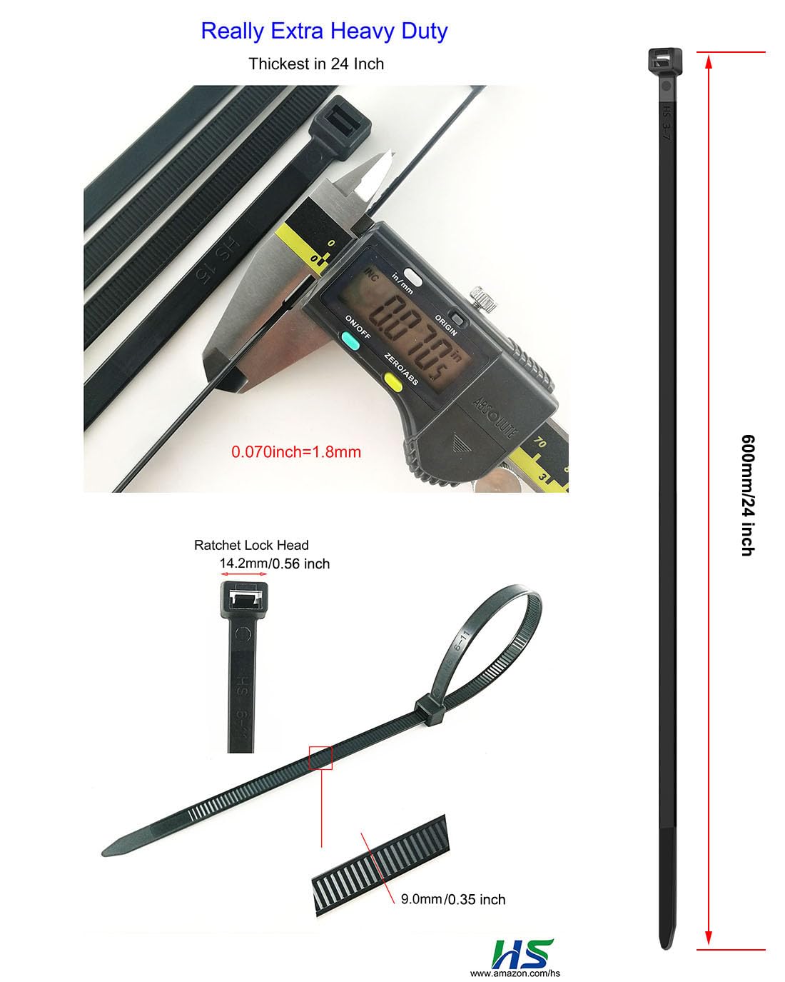 HS 200lbs zip tie outdoors securing cables with reliable support