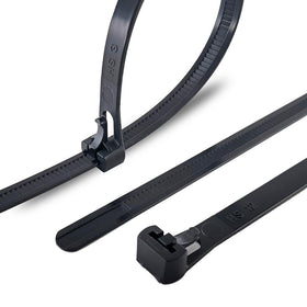 HS adjustable zip ties in black packaging for versatile cord management